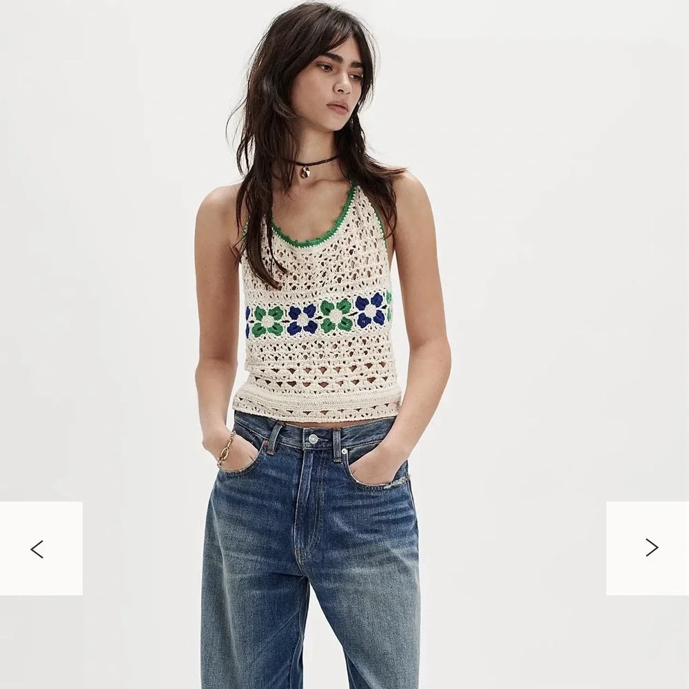 Free People XS Poppy Sweater Tank All Crochet Halter Top Cover Up Retro Festival